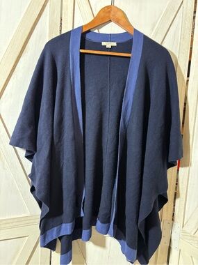LOFT Navy Open-Front Cape with Contrast Trim